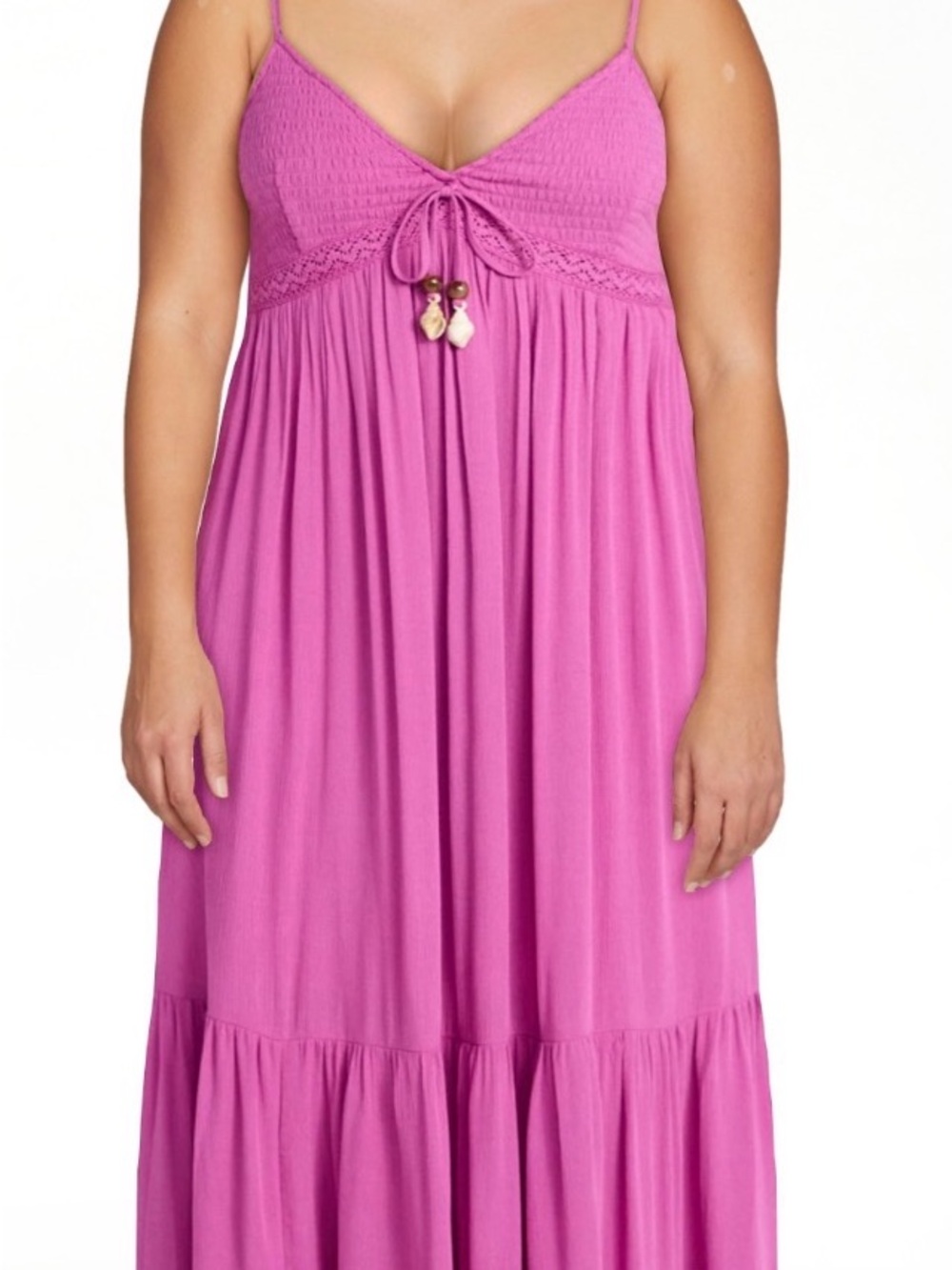 Fuchsia Spaghetti-Strap  tiered Maxi Dress women large